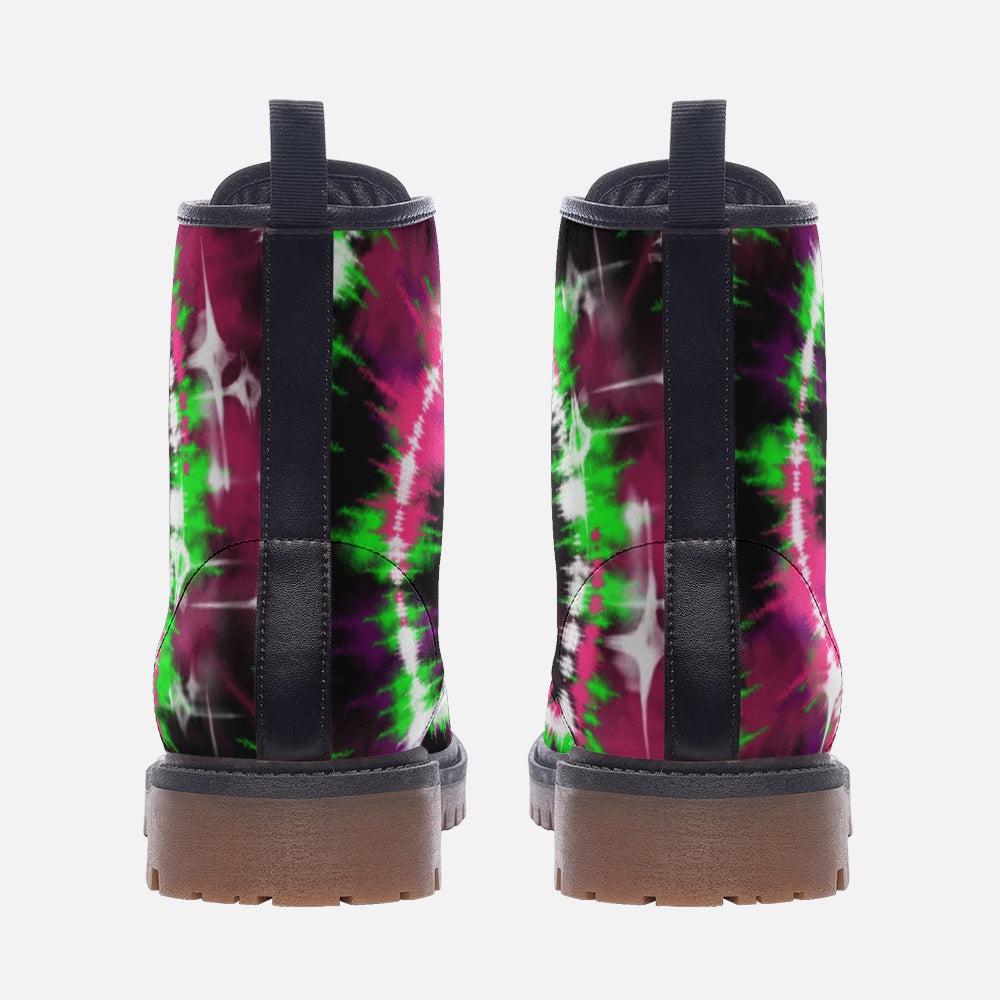 Tie Dye Combat Boots, Psychedelic Grunge Lace Up Shoes, Neon Rave Festival Footwear