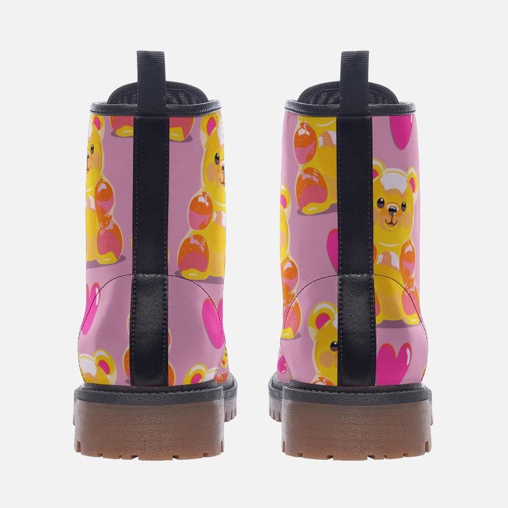 Kawaii Combat Boots, Pink Gummy Bear Lace Up Boots, Cute Candycore Festival Shoes