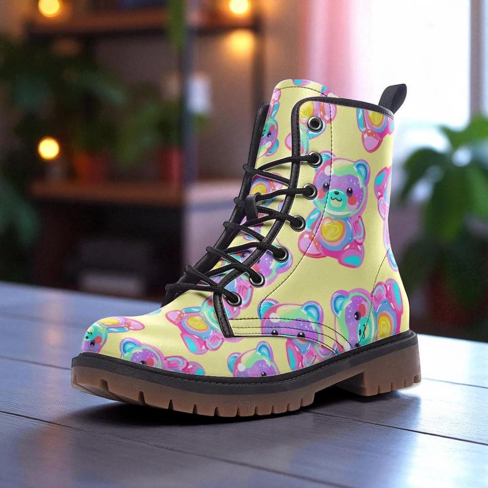 Psychedelic Ankle Boots, Green Aqua Spiral Lace Up Shoes for Retro Streetwear
