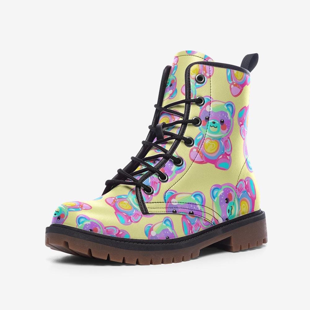 Psychedelic Ankle Boots, Green Aqua Spiral Lace Up Shoes for Retro Streetwear