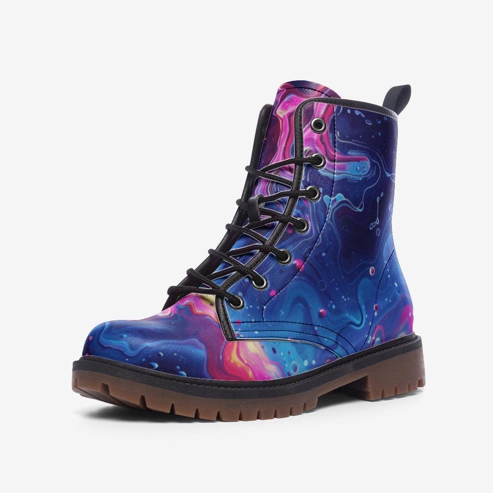 Combat Boots Galaxy Abstract Neon Swirl Lace Up Festival Grunge Shoes