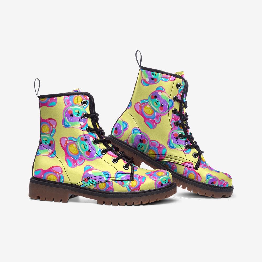 Psychedelic Ankle Boots, Green Aqua Spiral Lace Up Shoes for Retro Streetwear