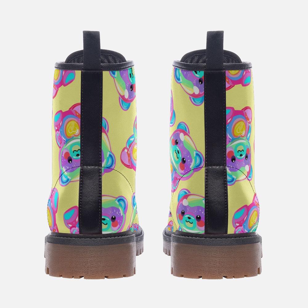 Psychedelic Ankle Boots, Green Aqua Spiral Lace Up Shoes for Retro Streetwear