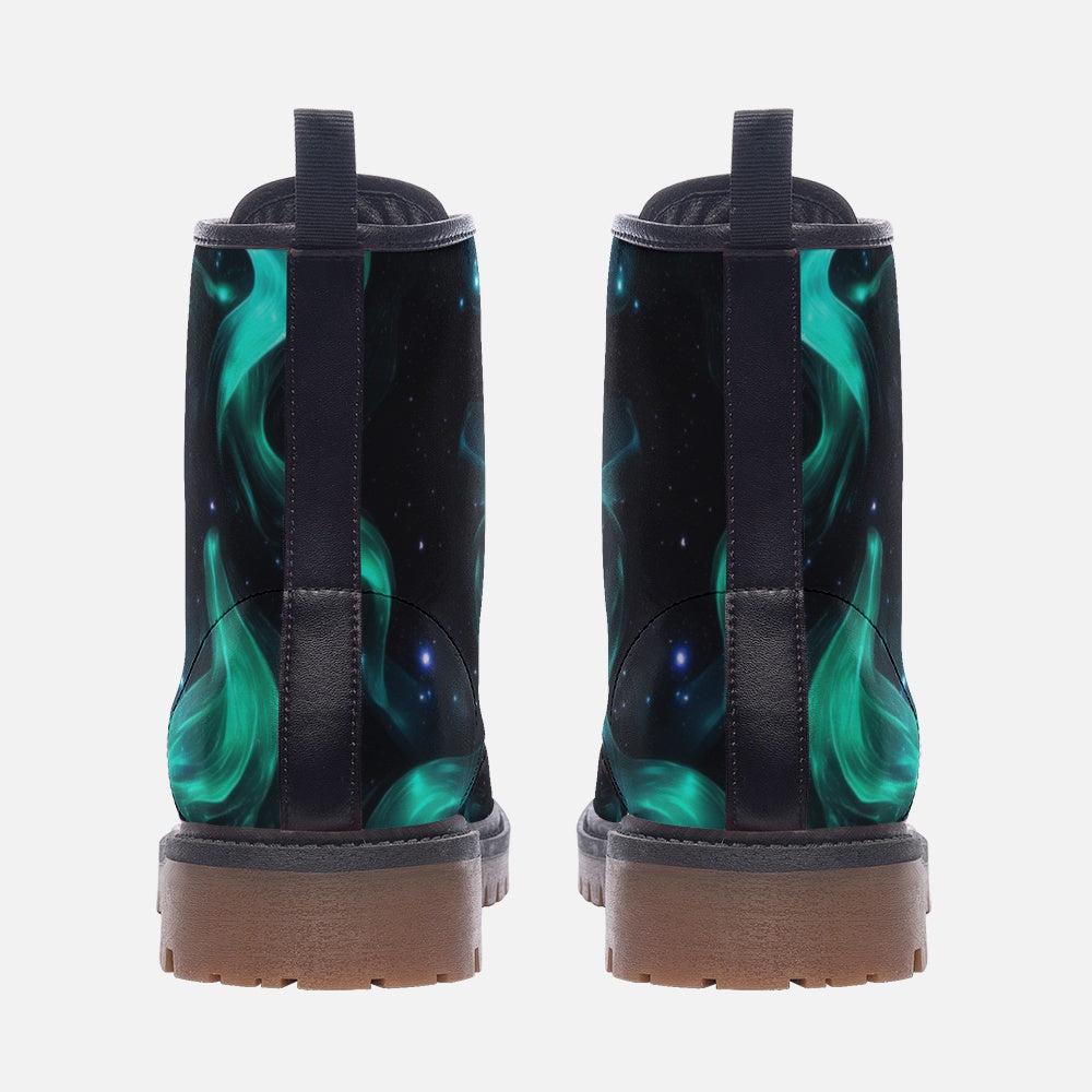 Galaxy Lace Up Boots, Teal Nebula Shoes, Cosmic Streetwear Footwear