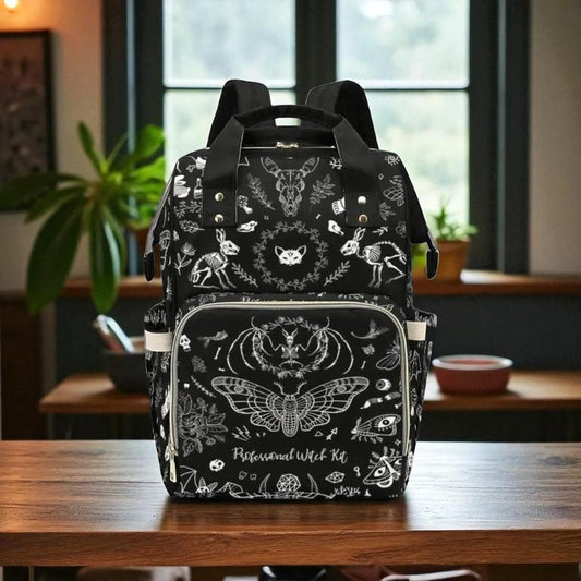 Goth Moth Diaper Bag Backpack Celestial Witchy Goth Baby Shower Gift Idea Insulated Travel Bottle Cooler Boho Moms Dads New Parents Newborn