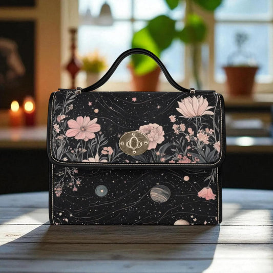 Floral Cosmos Satchel, Celestial Botanical Purse, Astrology Galaxy Bag