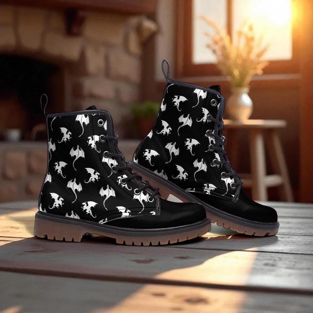 White dragon combat boots, fantasy lace up shoes, festival cosplay