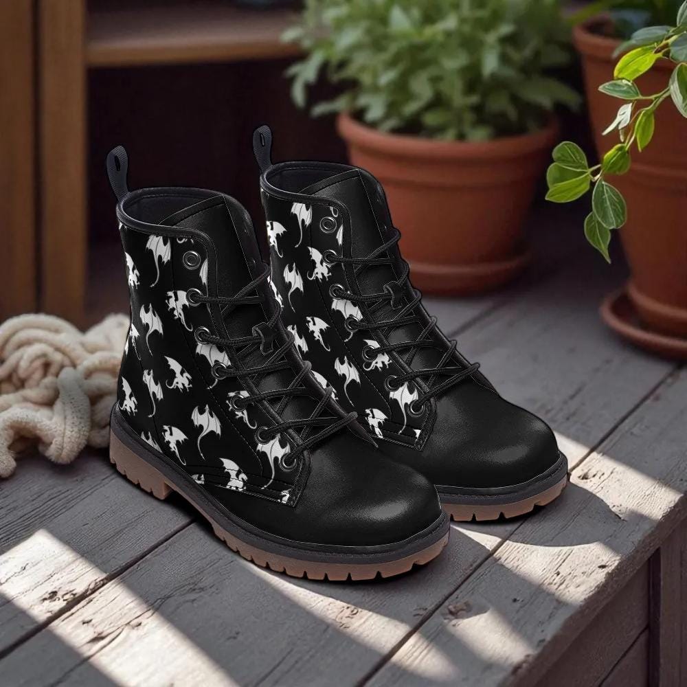 White dragon combat boots, fantasy lace up shoes, festival cosplay