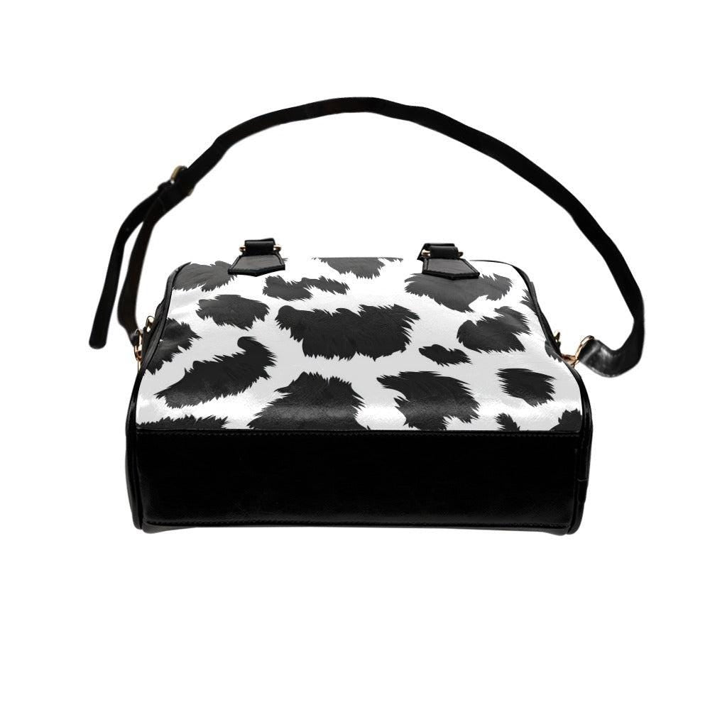 Cow Print Satchel Bag, Western Shoulder Purse, Black White Top Handle Handbag