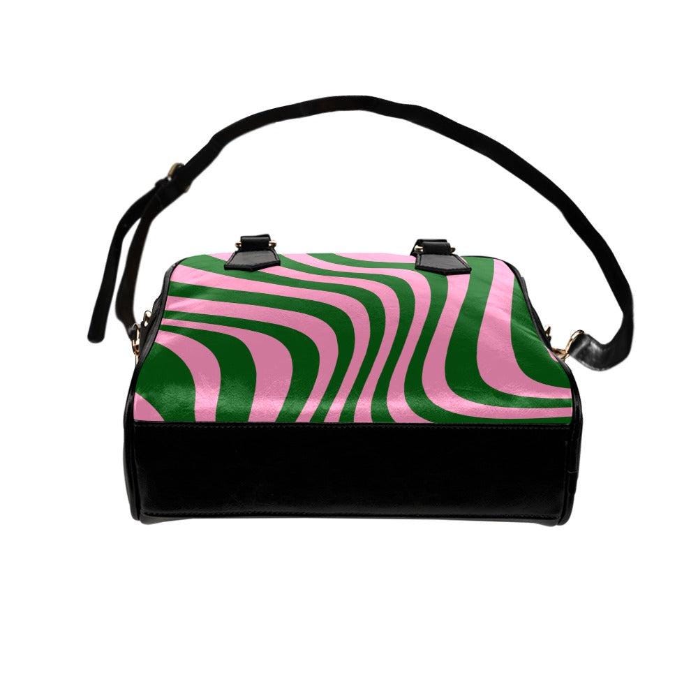Groovy Wave Satchel, Pink Green Retro Purse, Mod Striped Crossbody Bag