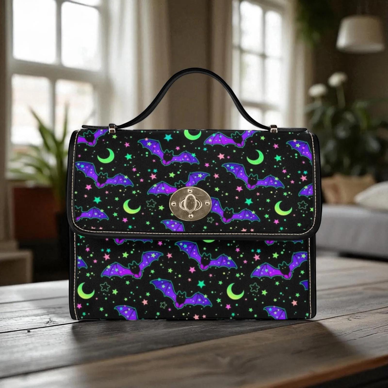 Neon Bat Crossbody Bag: Glow in the Dark Goth Handbag