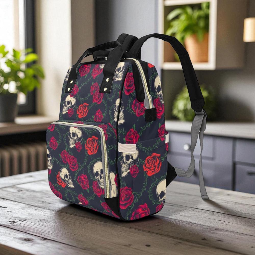 Skull Roses Backpack: Gothic Floral Witchy Satchel