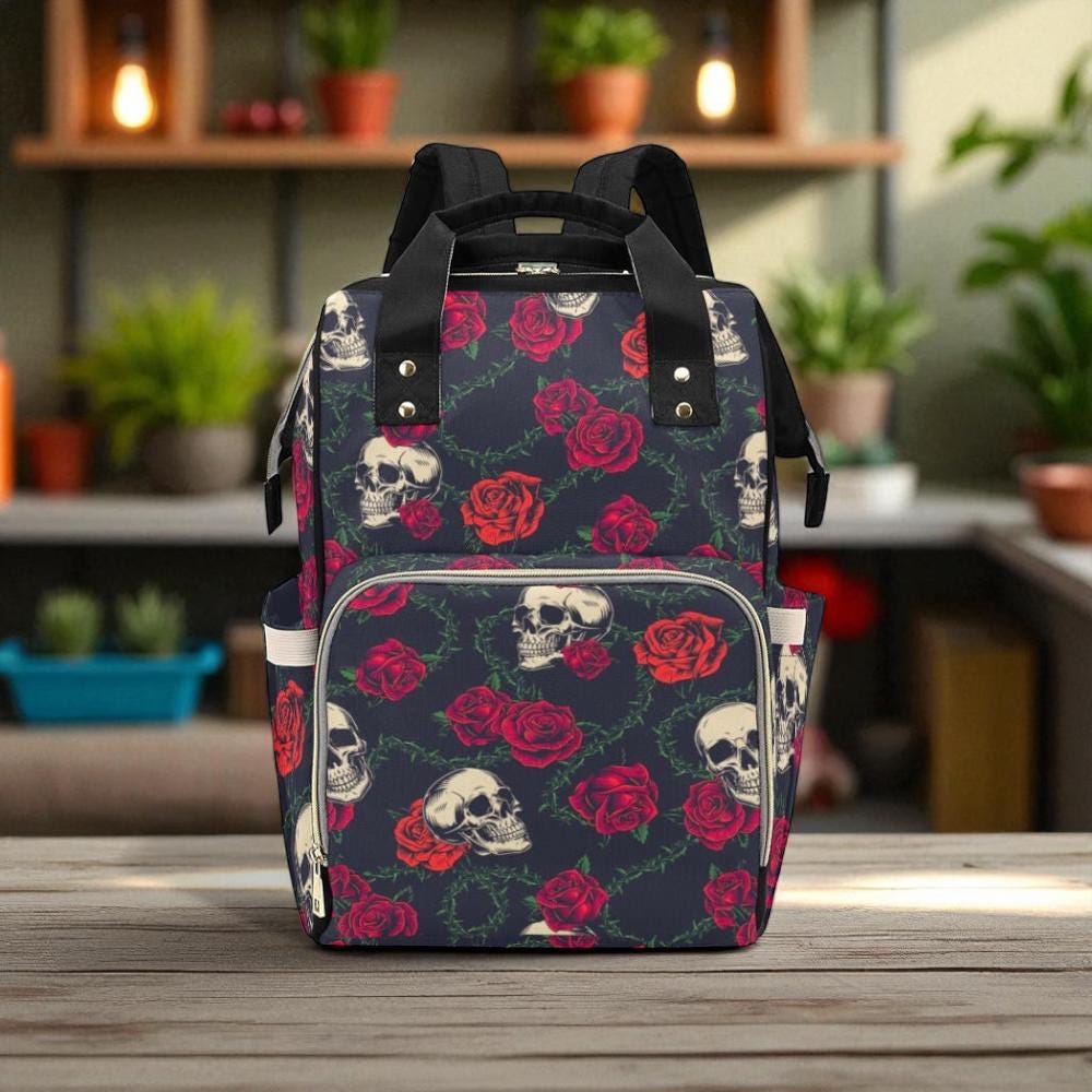Skull Roses Backpack: Gothic Floral Witchy Satchel
