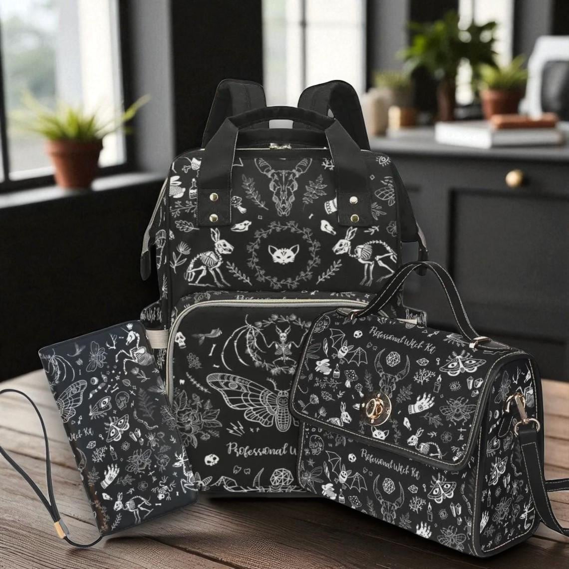 Goth Moth Diaper Bag Backpack, Celestial Witchy Baby Shower Gift. Insulated Travel Cooler for Boho Moms & New Parents. Perfect for Newborns!