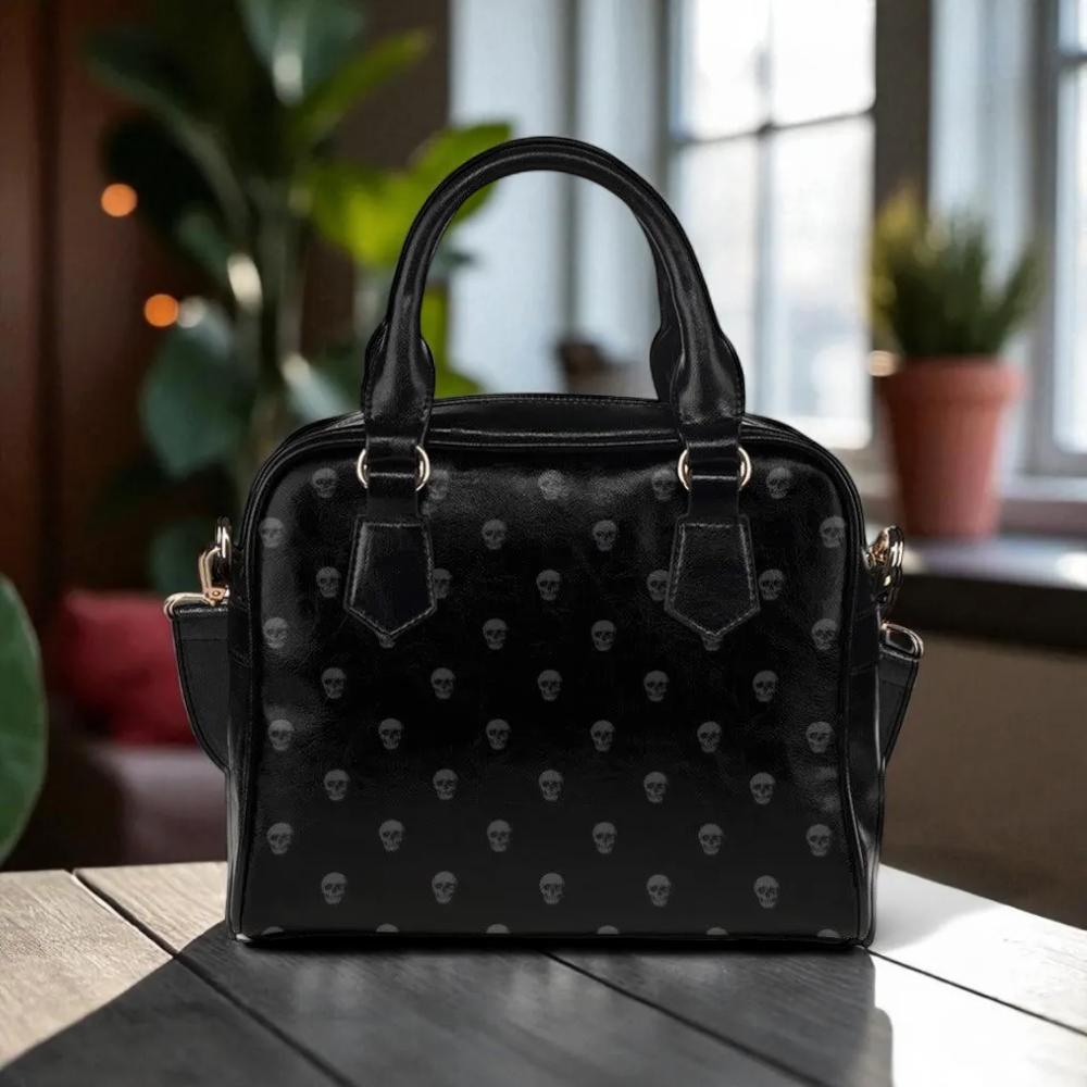 Black Mini Skull Satchel, Dark Fashion Structured Purse, Edgy Handbag