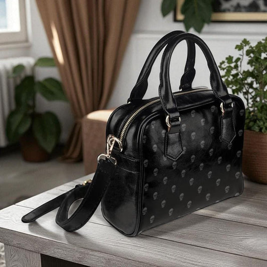Black Mini Skull Satchel, Dark Fashion Structured Purse, Edgy Handbag