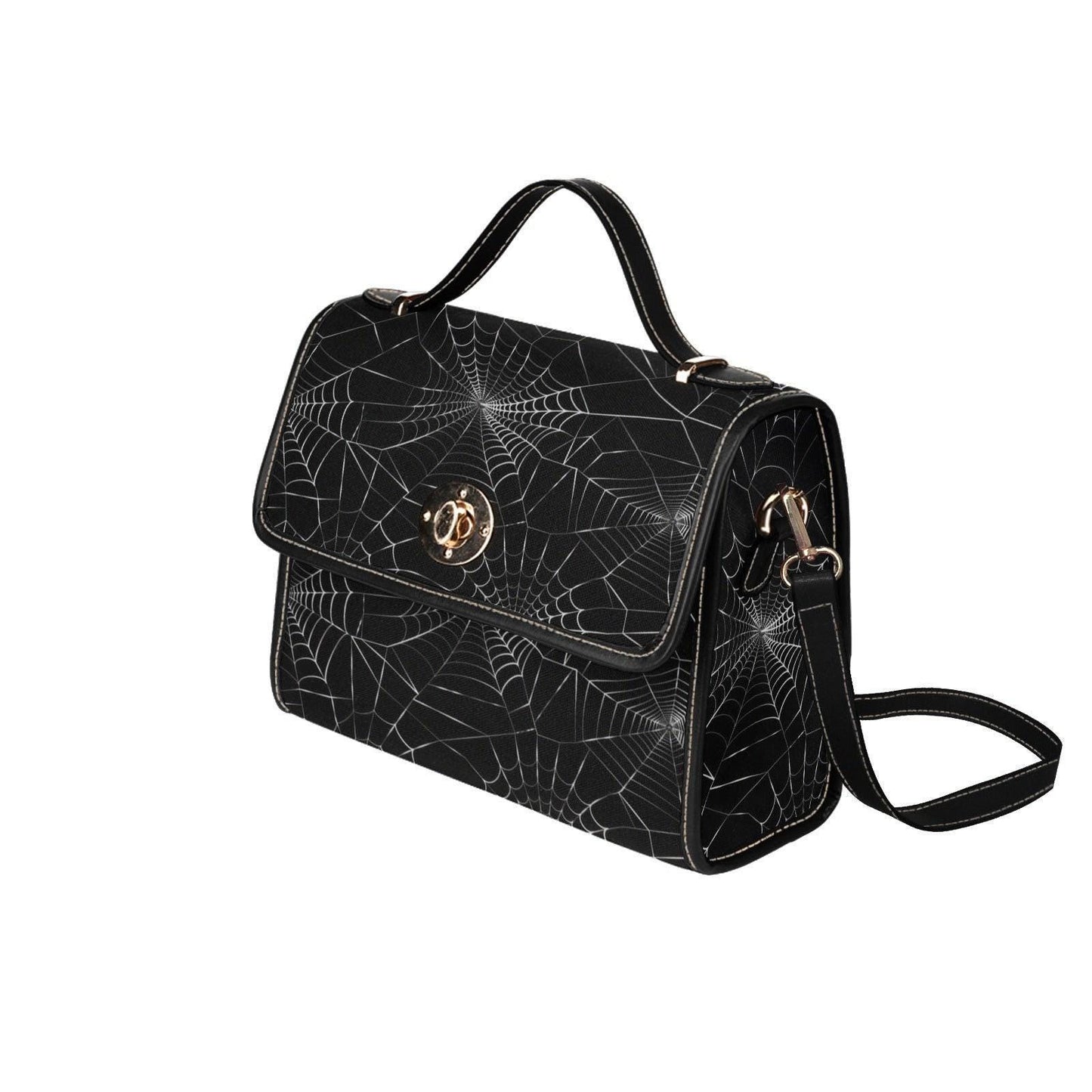 Spiderweb Canvas Satchel Vegan Leather Goth Crossbody Bag Halloween Spooky Bat Purse