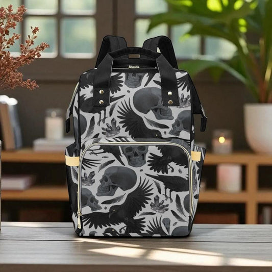 Skull Crow Backpack, Gothic School Bag, Witchy Diaper Bag Gift