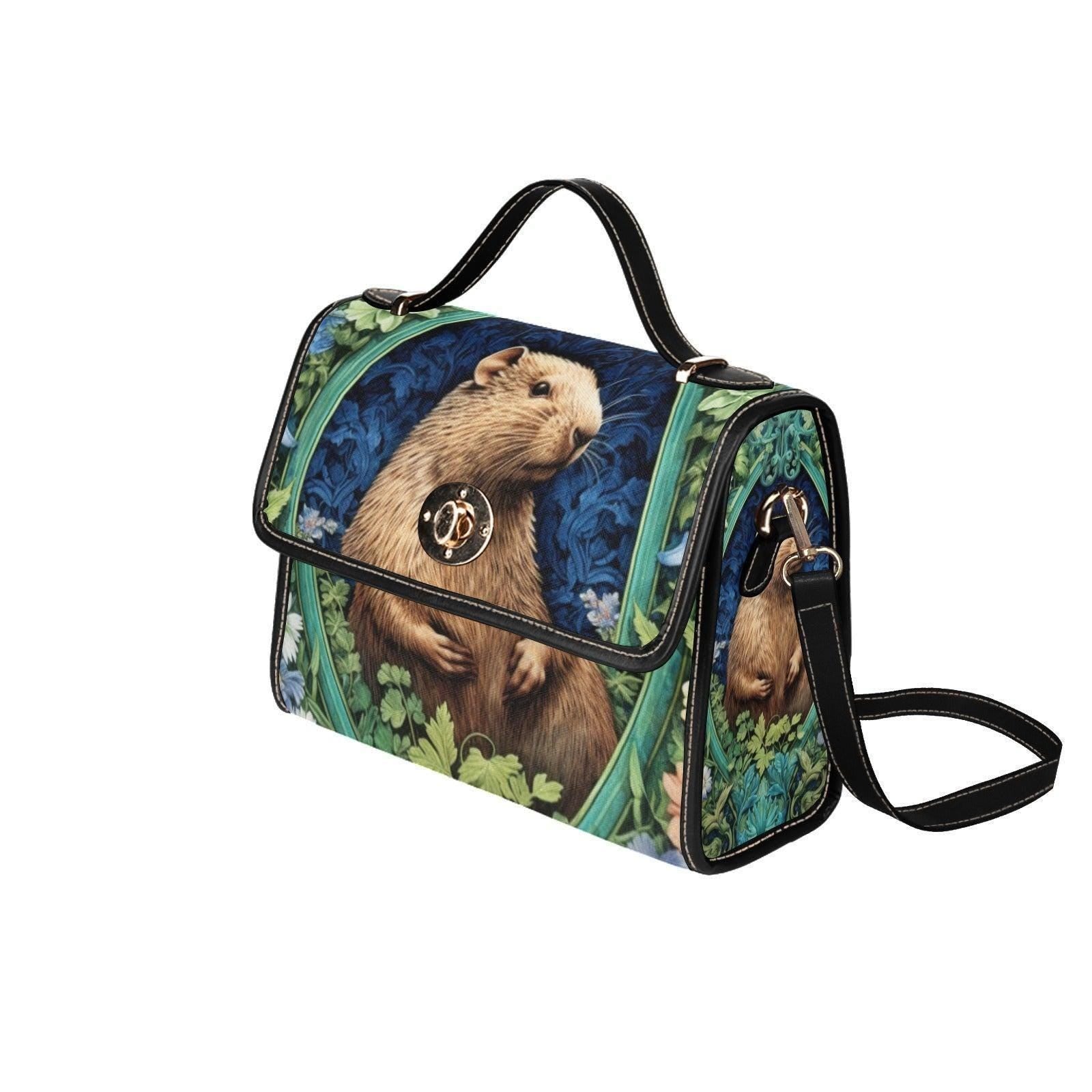 Capybara Satchel Purse, Botanical Animal Handbag, Cottagecore Top Handle Bag