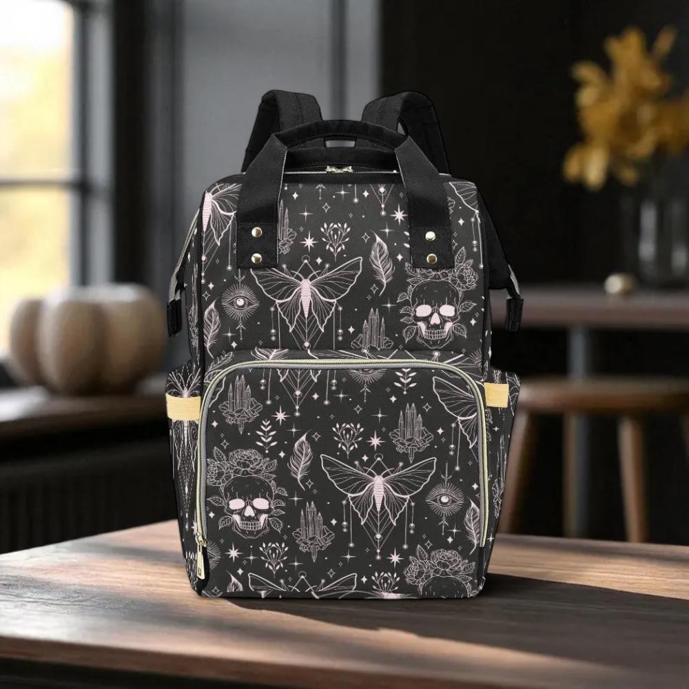 Moth Skull Backpack, Witchy Occult Diaper Bag, Gothic Alternative Travel Pack