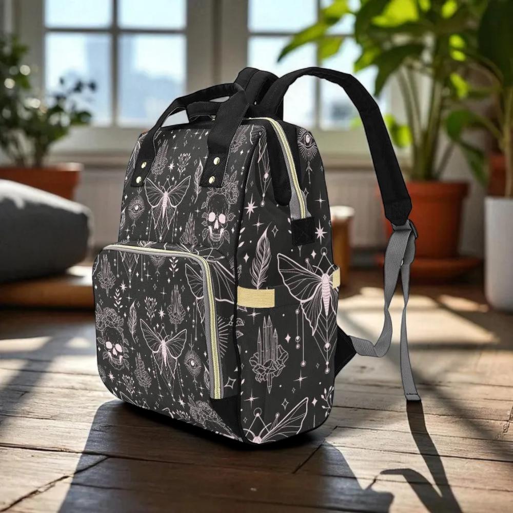 Moth Skull Backpack, Witchy Occult Diaper Bag, Gothic Alternative Travel Pack