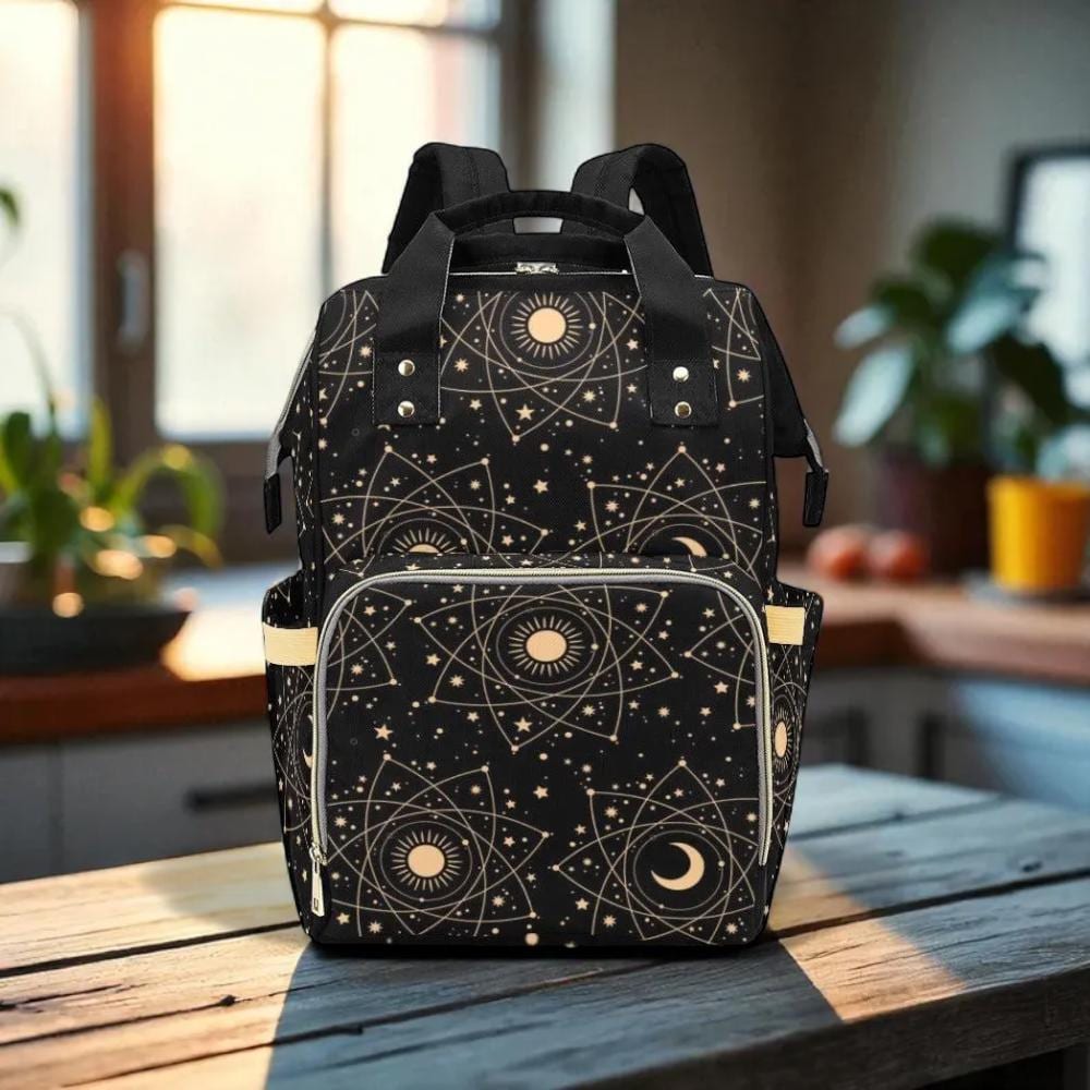 Sun and Moon Backpack Black Celestial School Bag Witchy Mom Tote