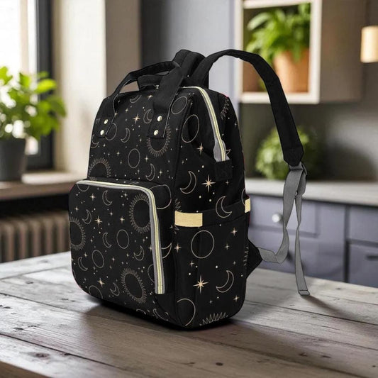 Moon Phase Backpack, Celestial Witch Diaper Bag, Astrology Travel Pack
