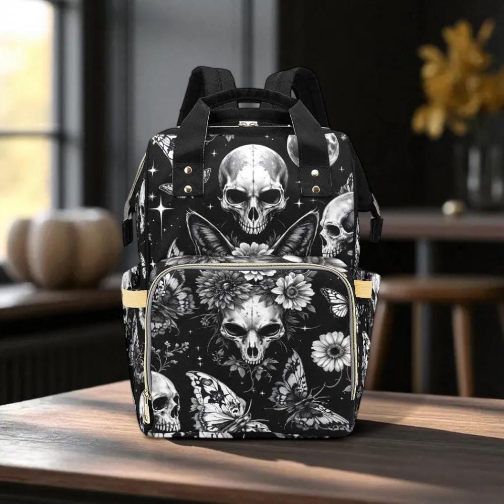 Skull Butterfly Backpack Black Gothic School Bag Halloween Gift