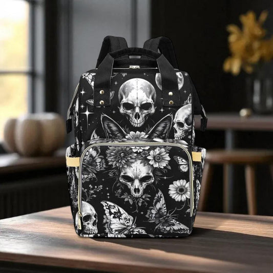 Skull Butterfly Backpack Black Gothic School Bag Halloween Gift