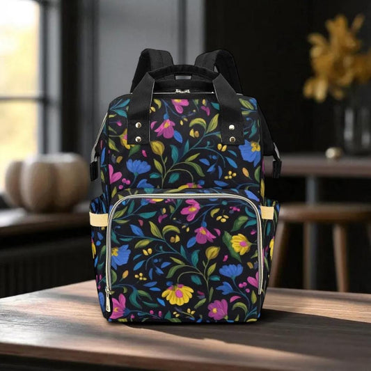 Dark Floral Backpack, Cottagecore Botanical Diaper Bag, Boho Travel Pack