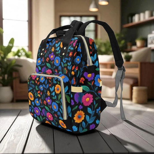 Dark Floral Backpack, Cottagecore Botanical Diaper Bag, Boho Travel Pack