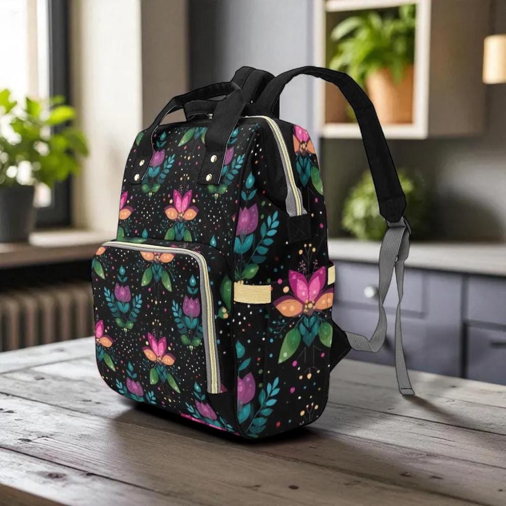 Folk Floral Backpack Colorful Boho School Bag Teacher Diaper Tote