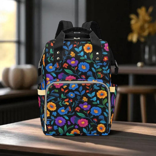 Colorful Floral Backpack, Cottagecore Diaper Bag, Botanical Travel Pack