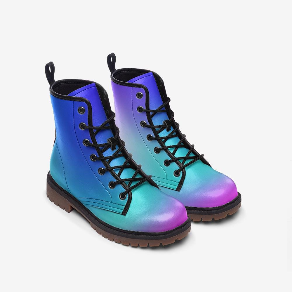 Pastel Goth Boots, Mermaid Ombre Lace Up Ankle Shoes, Kawaii Alt Fashion Footwear