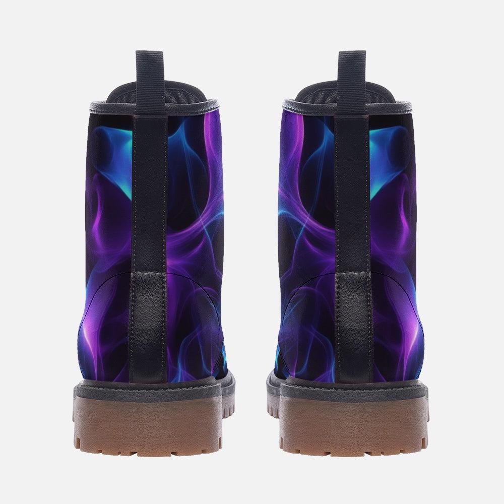 Purple Smoke Combat Boots with Cosmic Abstract Vapor Print