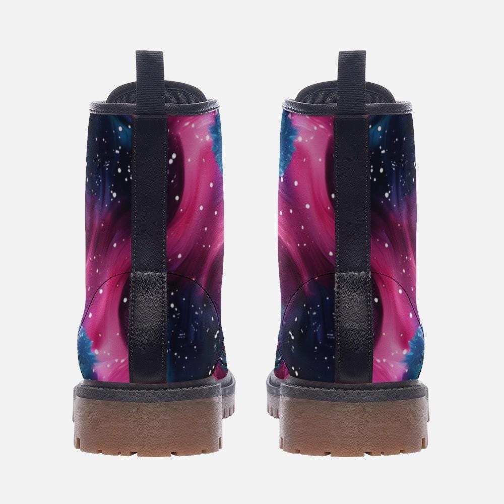 Galaxy Combat Boots, Nebula Lace Up Ankle Boots, Cosmic Space Grunge Festival Shoes