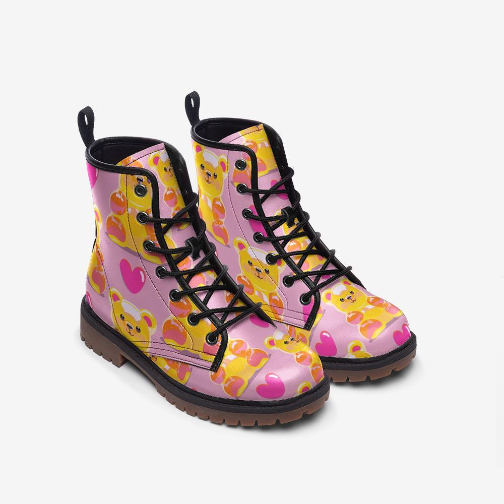 Kawaii Combat Boots, Pink Gummy Bear Lace Up Boots, Cute Candycore Festival Shoes