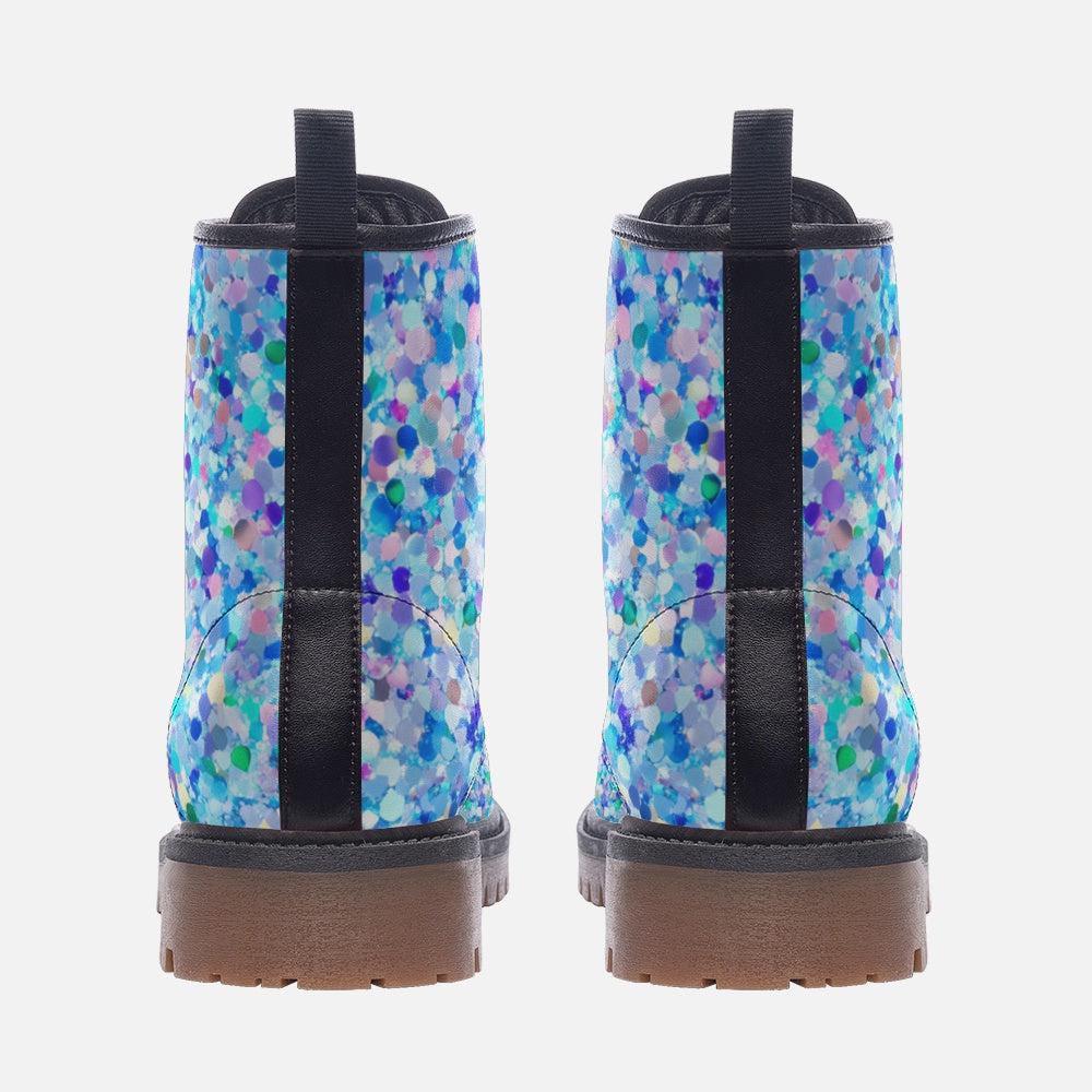 Pastel Glitter Boots, Blue Speckled Combat Shoes, Fairy Grunge Lace Up Ankle Boots