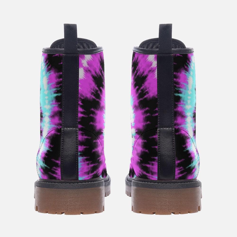Tie Dye Combat Boots, Pink Teal Pastel Goth Lace Up Ankle Shoes