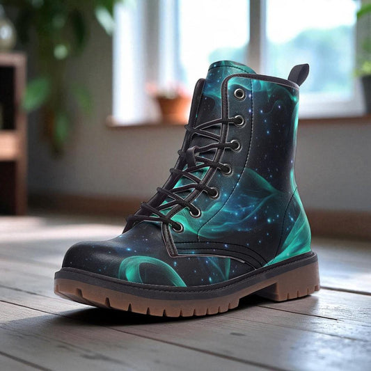 Galaxy Lace Up Boots, Teal Nebula Shoes, Cosmic Streetwear Footwear