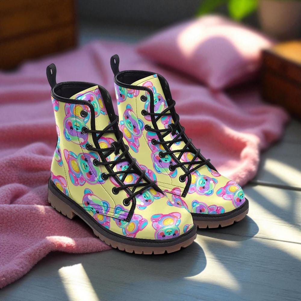 Psychedelic Ankle Boots, Green Aqua Spiral Lace Up Shoes for Retro Streetwear