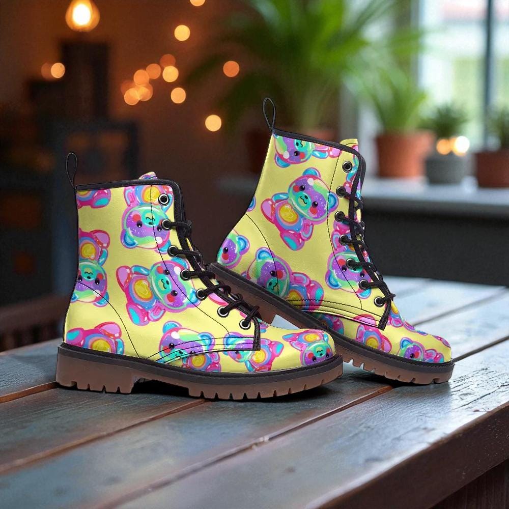 Psychedelic Ankle Boots, Green Aqua Spiral Lace Up Shoes for Retro Streetwear