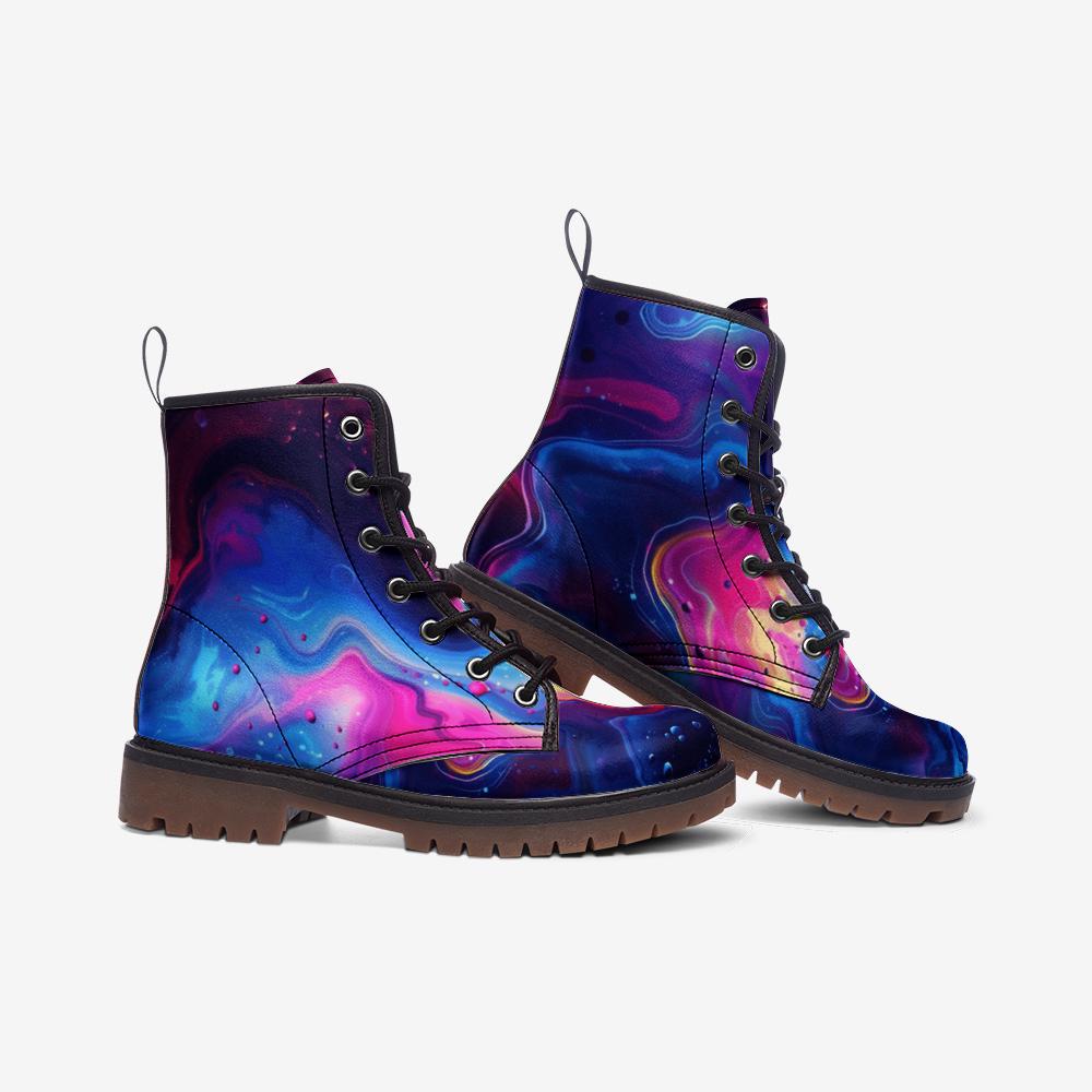 Combat Boots Galaxy Abstract Neon Swirl Lace Up Festival Grunge Shoes