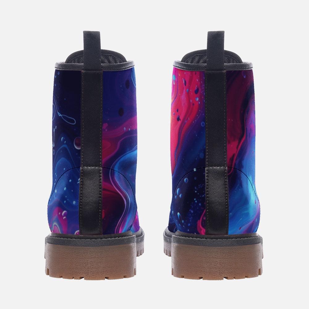 Combat Boots Galaxy Abstract Neon Swirl Lace Up Festival Grunge Shoes