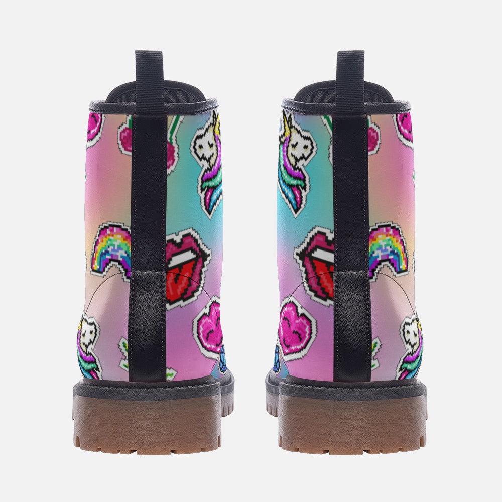 Kawaii Pastel Combat Boots: Vegan Leather Rave Festival Shoes