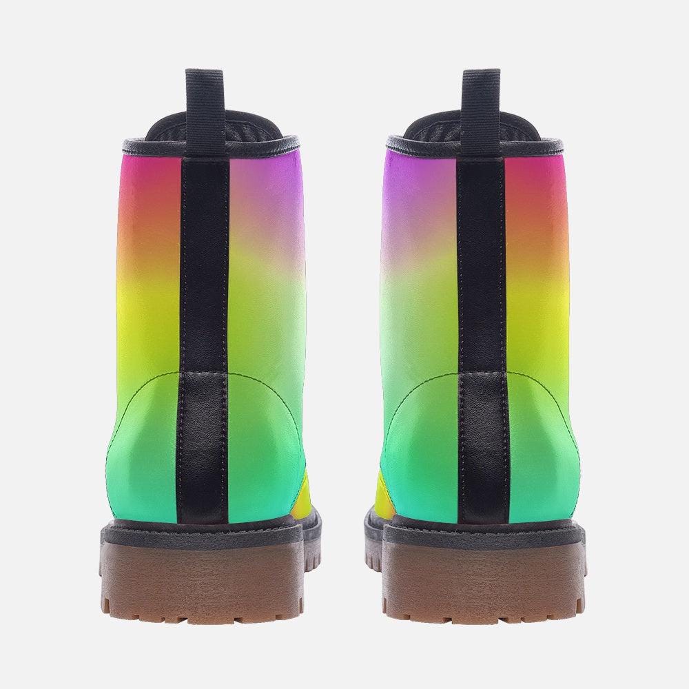 Rainbow Ombré Combat Boots, UV Reactive Festival Footwear, Astrocore Rave Shoes