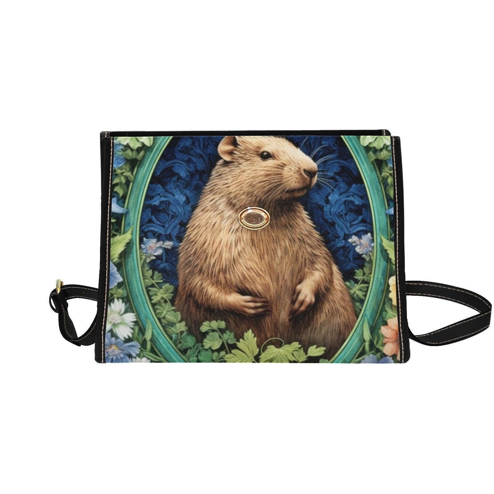 Capybara Satchel Purse, Botanical Animal Handbag, Cottagecore Top Handle Bag