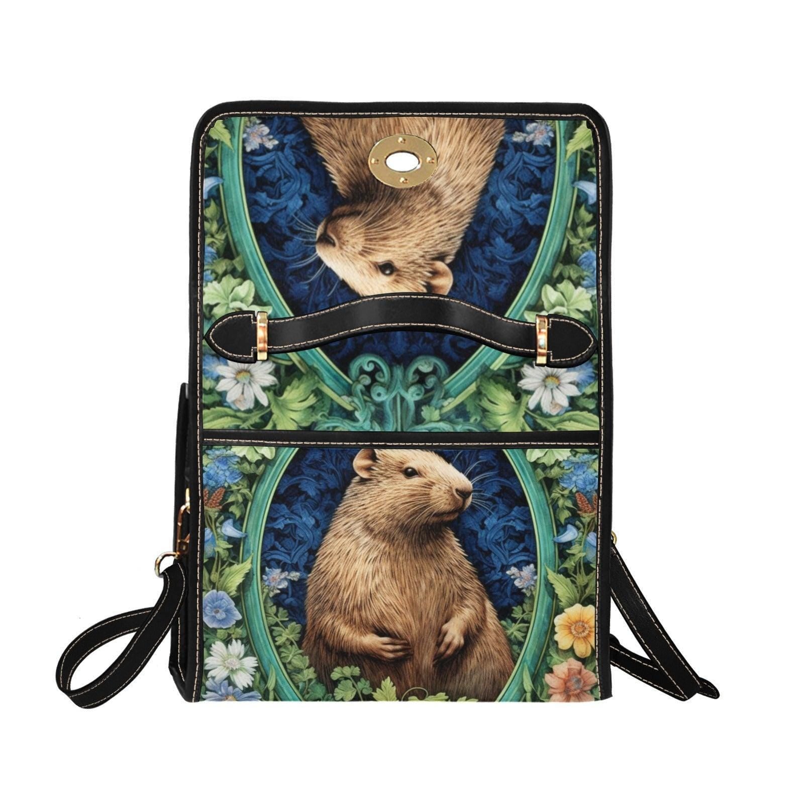 Capybara Satchel Purse, Botanical Animal Handbag, Cottagecore Top Handle Bag