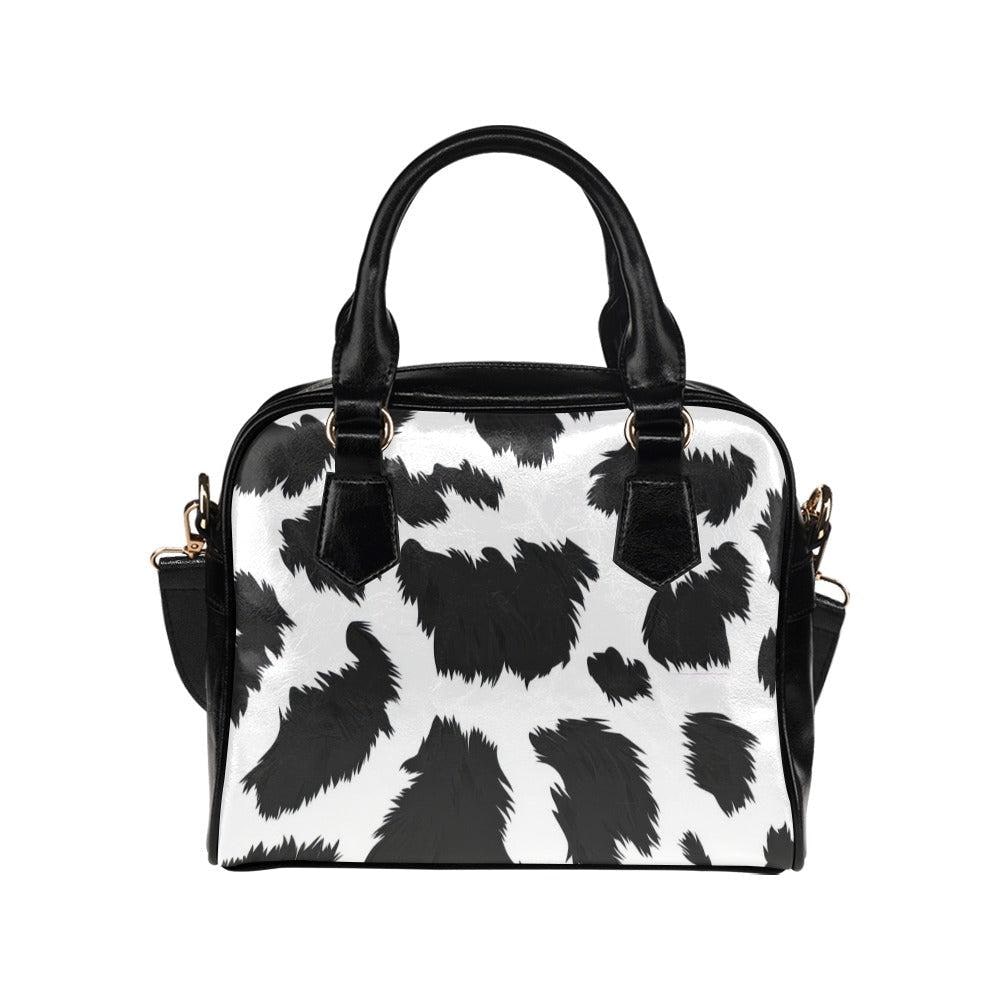 Cow Print Satchel Bag, Western Shoulder Purse, Black White Top Handle Handbag
