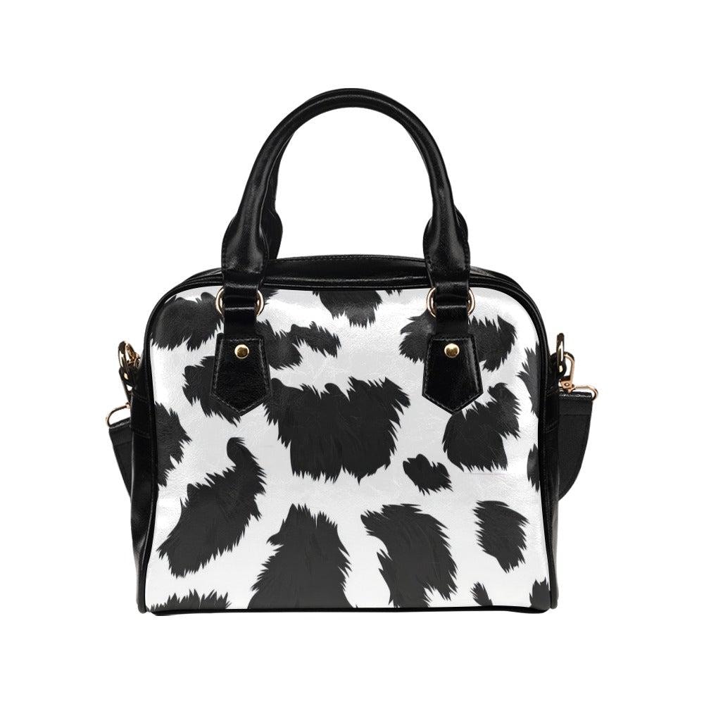 Cow Print Satchel Bag, Western Shoulder Purse, Black White Top Handle Handbag